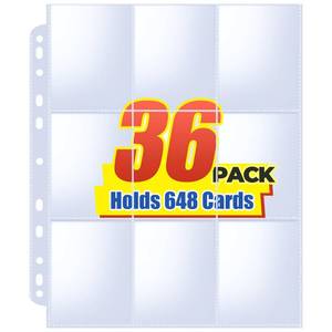 lot 3561 image: Fabmaker 36pack Trading Card Sleeve, Holds 648 Cards, 9 Pocket Card Sleeves Binder Sheets for 3 Ring Binder, 11 Holes Trading Card Binder Sleeves, Baseball, Game, Business Cards