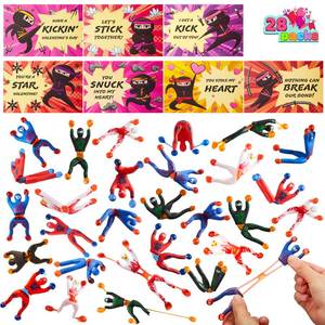 lot 3566 image: JOYIN 28 Packs Valentines Day Sticky Wall Climbing Men Ninja with Gifts Cards Set, Stress Relief Toys for Kids Party Favor, Classroom Exchange Prizes, Valentine Greeting Cards