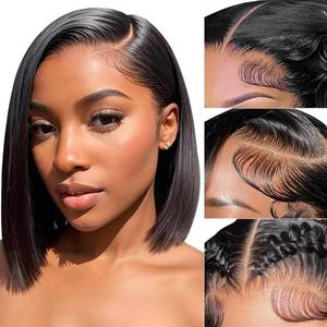 lot 3574 image: RMOARIWR Bob Wig Human Hair 180% Density 13x4 HD Transparent Lace Front Wigs Human Hair Pre Plucked Short Bob Glueless Straight Wigs Human Hair for Women Natural Black 10 Inch