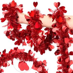 lot 3582 image: 50FT Valentines Day Decor Tinsel Garland Red Heart Metallic Glitter Hanging Decoration Valentines Decor for Home Mantel Fireplace Indoor Outdoor Wedding Party Romantic Valentine Decorations Supplies