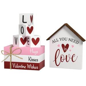 lot 3593 image: Valentines Day Decorations Heart Faux Books, 8 Pcs Tiered Tray Book Stacks Wood Signs, Farmhouse Rustic Valentines Decor for Home Kitchen Table Party Decorations
