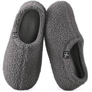 lot 3596 image: HomeTop Womens Fuzzy Curly Fur Memory Foam Loafer Slippers Bedroom House Shoes with Polar Fleece Lining (6.5 US,Dark Grey)