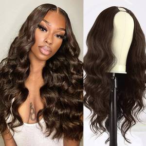 lot 3597 image: Mayou Dark Brown V Part Wig Long Body Wavy Upgrade U Part Synthetic Hair for Black Women 24Inch Full Head Clip In Hair Glueless Natural Wavy Women Wigs For Daily Use
