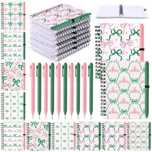 lot 3598 image: Resurhang 24 Pcs Princess and Witch Notebook Pen Pink and Green Party Favors Pink and Green Bow Ballpoint Pen Magical Crown 3.9 x 5.5 in Notebook Halloween Birthday Party Gift for Friend Office School