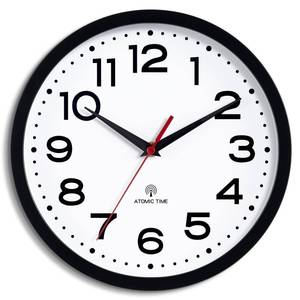 lot 3599 image: Roymnie Atomic Wall Clock 10 Inch, Modern Clock Battery Operated Classic Analog Decorative for Kitchen, Living Room, Office, Bedroom, Bathroom (Black)