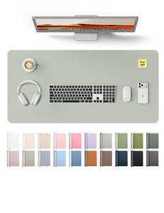 lot 3602 image: YSAGi Leather Desk Protector, Office Mat, Large Mouse Mat, Non-Slip PU Leather Blotter, Laptop Pad, Waterproof Writing Pad for Office and Home (Grayish Green, 31.5 x 15.8)