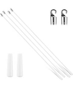lot 1864 image: Bokon 4 Pcs Blinds Wand Replacement with Hook and Handle White Fiberglass Long Vertica Blind Wand
