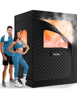 lot 1878 image: 2 Person Sauna, Extra Large Sauna, Portable Steam Sauna Tent with 2 Steamers, 2 Folding Chair, 71x 49x 36, Black