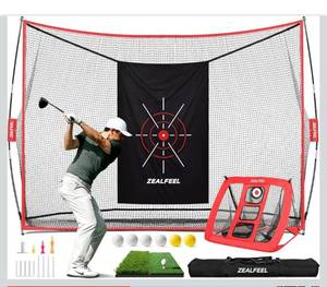 lot 1879 image: Golf Net, 10x7ft Practice Net with Chipping Net, Foldable Mat, Silk Target, 8 Tees, 6 Balls, Carry Bag, Golf Hiting Nets for Backyard Driving Chipping Indoor Outdoor Use