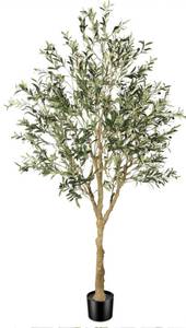 lot 1910 image: Faux Olive Tree 7ft - Realistic Artificial Olive Tree 7 Feet Indoor (84) - Tall Fake Potted Olive Silk Tree Artificial Indoor with Natural Wood Trunk for Home Office Decor