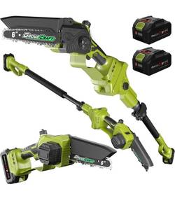 lot 1911 image: 2-IN-1 Cordless Pole Saw & Mini Chainsaw, Two 4.0Ah Battery Powered 6 Inch Electric Pole Chainsaw, 15Ft MAX Reach Pole Saw for Tree Trimming