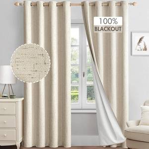 lot 1927 image: MIULEE Linen Textured 100% Blackout Curtains for Bedroom 52W x 84 Inches Long Natural Beige Thermal Insulated Black Out CurtainsDraperies with White Liner for Living RoomNursery, Grommet Top, 2 Panels