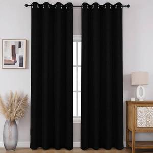 lot 1941 image: CUCRAF 100% Blackout Window Curtains 96 inches Long 2 Panels Set, Faux Linen Look Thermal Insulated Grommet Drapes, Room Darkening Curtain for Bedroom Living Room(W52 x L96 Inch, Black)