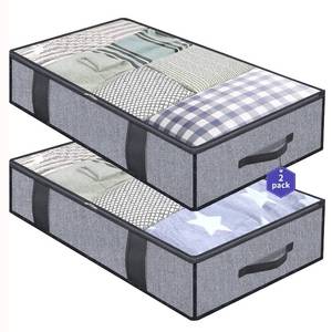 lot 1945 image: Onlyeasy Foldable Underbed Bags 2 Pack - Blankets Clothes Comforters Storage Bag Breathable Zippered Organizer for Bedroom with Clear Window and 4 Handles, 39.4x19.7x5.9 in, Linen-like Grey, MXDUBBP2