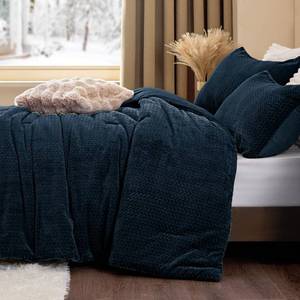 lot 1949 image: ChiXpace Flannel Fleece Comforter King Set - Furry Navy Blue Leaves Pattern Faux Fur Bed Set, Winter Ultra Soft Fuzzy Comfort Set, Velvet Bedding Set for Bed with 2 Pillow Cases