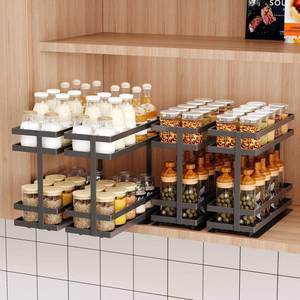 lot 1952 image: Mustorn 4 Pack Pull Out Spice Rack Organizer for Cabinet, 2 Tier Metal Slide Out Seasoning Organizer and Storage Heavy Duty Vertical Spice Rack Shelf Pullout for Kitchen Cabinets No Drilling (Black)