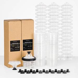 lot 1954 image: InoKraft Disposable Paint Spray Gun Cup, Paint System for HVLP and LVLP Paint Spray Paint Gun, Mini 6 Ounce (200ml) Kit with 50 Cups and Lids System, 1 Hard Cup with Retainer Ring and 20 Plugs