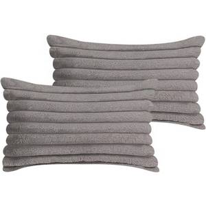 lot 1970 image: 12x20 Throw Pillow Covers Set of 2, Decorative Faux Fur Covers for Bed, Couch Soft Fluffy Pillow Cover with Velvet Back for Living Room, Neutral Home D�cor Accent for Sofa - Dark Gray