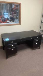 lot 50492 image: Black Wood Computer Desk with Storage Drawers 65x30
