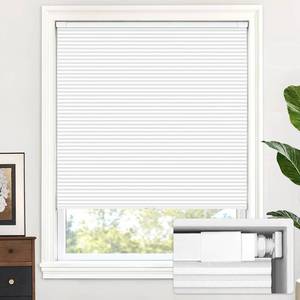 lot 121353 image: LazBlinds Cordless Cellular Shades, No Tools No Drill Blackout Honeycomb Shades Pleated Blinds for Windows, 39 W x 64 H, Silver White