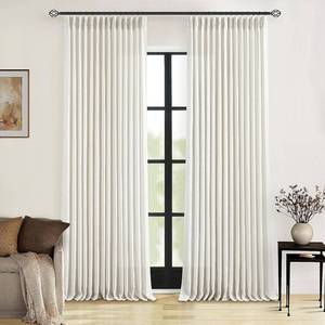 lot 121356 image: Natural Pinch Pleated Linen Curtains 126 Inches Long 2 Panels for Living Room Bedroom Memory Training Shaped Semi Sheer Pleat Drapes Hooks Rings Light Filtering Window Curtain 40x126