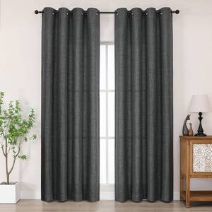 lot 121370 image: Chyhomenyc Coal Black Curtains 84 Inches Long 2 Panels Set, Light Filtering Faux Linen Textured Soft Airy Window Curtains for Living Room Bedroom, Thick Modern Privacy Grommet Drapes, 50Wx84L, 2PCS