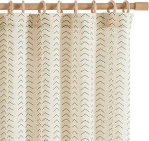 lot 121390 image: jinchan Linen Boho Curtains for Living Room Semi Sheer Curtains for Bedroom 84 Inches Long Herringbone Printed Farmhouse Drapes, Rod Pocket Window Treatment Curtain Set of 2 Panels Green on Linen