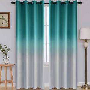 lot 221354 image: SimpleHome Ombre Room Darkening Curtains for Bedroom, Light Blocking Gradient Teal to Grey White Thermal Insulated Grommet Window CurtainsDrapes for Living Room,2 Panels, 52x84 inches Length