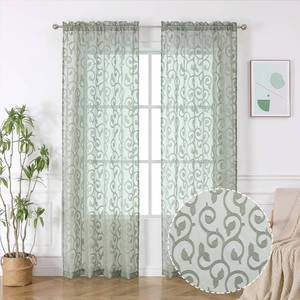 lot 221360 image: OWENIE Sage Green Semi Sheer Curtains 84 inches Long for Bedroom Living Room 2 Panels Set, Light Filtering Semi Sheer Curtains Elegant Clip Jacquard, Rod Pocket Window Treatments, 2 Pcs  84 Width
