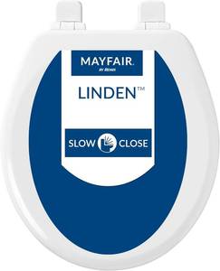 lot 221364 image: Mayfair Linden Slow Close Toilet Seat, Non Slip Heavy Duty Wood, Easy Install, Round, White
