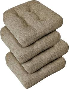 lot 221367 image: downluxe Chair Cushions for Dining Chairs 4 Pack, Tufted Indoor Chair Pads with Non-Slip Bottom, U-Shaped Kitchen Chair Cushions, 17x17x4, Khaki