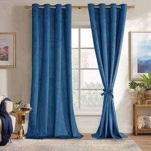 lot 221370 image: JIUZHEN Extra Long Velvet Curtains 120 inches - Soft Retro Blackout Velvet Drapes Room Darkening Thermal Insulated for Living RoomVilla, 52W x 120L, 2 Panels with Tiebacks,Blue