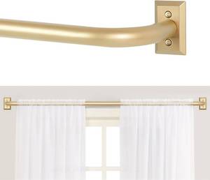 lot 221375 image: Gold Wrap Around Curtain Rods 66 to 120Blackout Heavy Duty Adjustable Long Window Curtain Rod Room Darkening,Modern Industrial Curved French Return Metal Drapery Rods Easy Install,Brass Gold