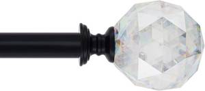 lot 221376 image: 34 Inch Diameter Adjustable Curtain Metal Rod with Round Clear Acrylic Ball Finials 28 to 48 Inch Black