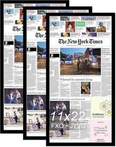 lot 221378 image: 11x22 Newspaper Frame Set of 3, Display 11 x 22 Inch Newspaper Front Page for Wall, Light Weight and High Transparent Picture Frame - 3 PackBlack11by22