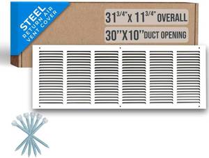 lot 321224 image: Fits 30x10 Duct Opening  Steel Return Air Grille by Handua  Vent Cover Grill for Sidewall and Ceiling  White  HVAC Cold Air Intake Grille  Outer Dimensions 31.75W X 11.75