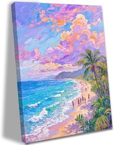 lot 321225 image: Beach Picture Wall Art for Home Decor Bay Coastal View Poster Summer Wall Decor Beach Oil Painting Canvas Prints for Living Room Bedroom Bathroom Decorations 12  16 in (Framed)