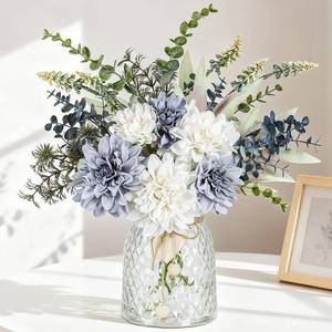 lot 321231 image: Der Rose Silk Artificial Navy Blue Flower Arrangements (Vase Not Included) for Dining Coffee Table Centerpieces, Home Kitchen Farmhouse Wedding Decor