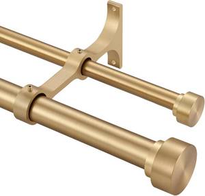 lot 321236 image: Kemmie Heavy Duty Double Curtain Rods, 36 to 72 Telescoping, Warm Gold, Metal & Aluminum, Wall Mounted