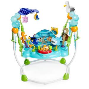 lot 321237 image: Retails for $140 Bright Starts Disney Baby Finding Nemo Sea of Activities Baby Activity Center Jumper with Interactive Toys, Lights, Songs & Sounds, 6-12 Months (Blue)