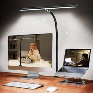 lot 321245 image: LED Desk Lamp for Office Home, Eye-Caring Desk Light with Stepless Dimming Adjustable Flexible Gooseneck, 10W USB Adapter Desk Lamp with Clamp for Reading, Study, Workbench (Black)