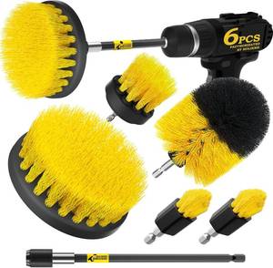 lot 321247 image: Holikme 6Pack Drill Brush Power Scrubber Cleaning Brush Extended Long Attachment Set All Purpose Drill Scrub Brushes Kit for Grout, Floor, Tub, Bathroom and Kitchen Surface,Scratch Brushes Yellow