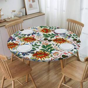 lot 321252 image: Elastic Round Tablecloth - Fit for 45-54  Tables, Round Fitted Table Cloth with Elastic Edge, Water Resistant Washable Table Covers for Dining Room, Party & Kitchen Decor