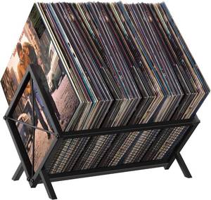 lot 421316 image: YINMIT Vinyl Record Storage Holder - 80-100 LP Vinyl Organizer, Metal Record Display Rack, Quick Assembly Album Storage for Books, Black