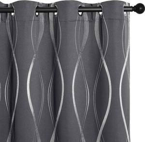 lot 421338 image: NICETOWN Grey Blackout Striped Pattern Curtains for Living Room 84 inch Long 2 Panels Set, Noise Reducing Thermal Insulated Wave Line Foil Print Bedroom Drapes for Patio Sliding Glass Door (52 x 84)