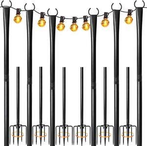 lot 421355 image: 6 Pack String Light Poles for Outside, 10ft Heavy-Duty Metal Light Poles for Outdoor String Lights with Fork, Adjustable Lighting Accessories for Patio Decor Backyard Yard Pergola Garden Decorations