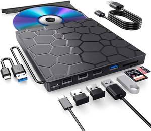 lot 161282 image: External CDDVD Drive for Laptop, DVD Player for Laptop, 8 in 1 USB 3.0 Ultra-Slim Portable, CD Burner External Disk Drive Optical Compatible with Desktop Mac,Windows 111087 Linux