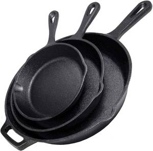 lot 361298 image: Cast Iron Skillet 3-Piece Set - 12, 10, 8 Heavy Duty Pans - Professional Restaurant Chef Quality Pre-Seasoned Pan Cookware Set