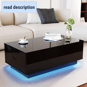 lot 121383 image: Retails for $120 41 LED Coffee Table with 2 Drawers - High Gloss Black Modern Table with Lighting for Living Room (41.33 W x 23.62 D)