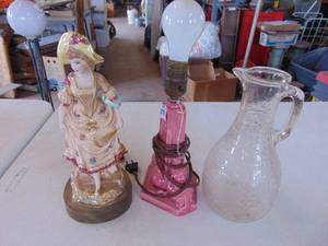 lot 3603 image: Pair of Vintage Lamps and Juice Pitcher 